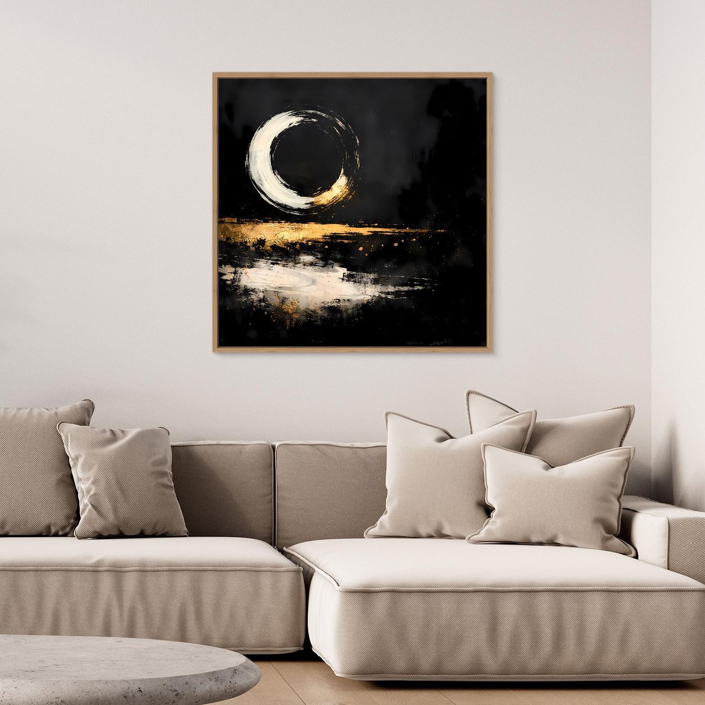 Leinwand Abstrakte Mondsichel über dem Wasser | Modernes Zen Wandbild