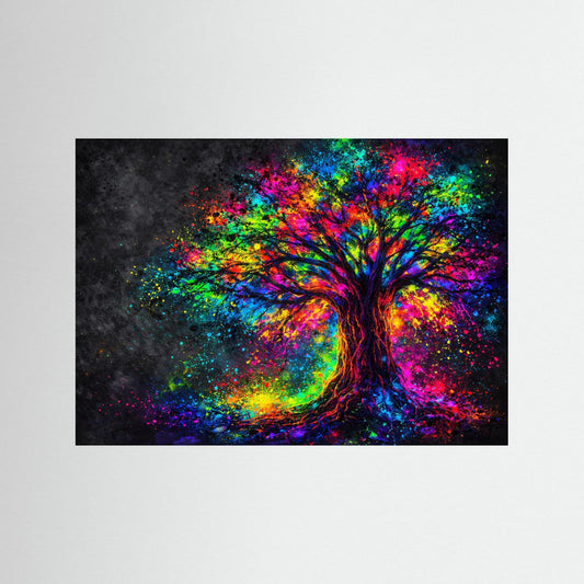 Lebensbaum der Farben | Moderner Kunst Print Querformat Wandbild