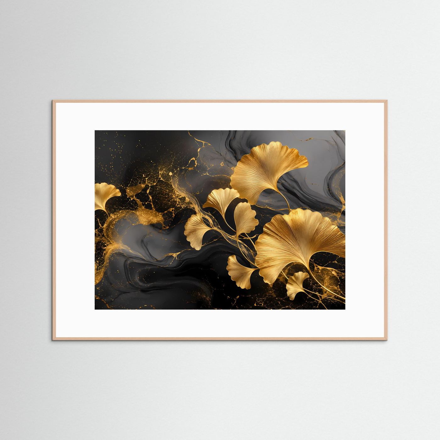 Goldene Ginkgoblätter Poster | Elegante Botanische Wandkunst | Schwarz Gold Abstrakt | Luxuriöse Blätter Kunst | Premium Leinwand Wall Art