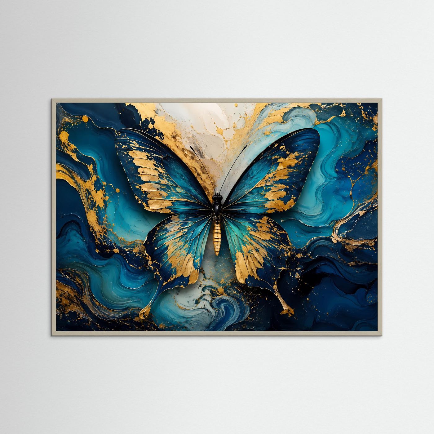 Abstrakter Schmetterling in Türkis & Gold | Luxuriöse moderne Wandkunst