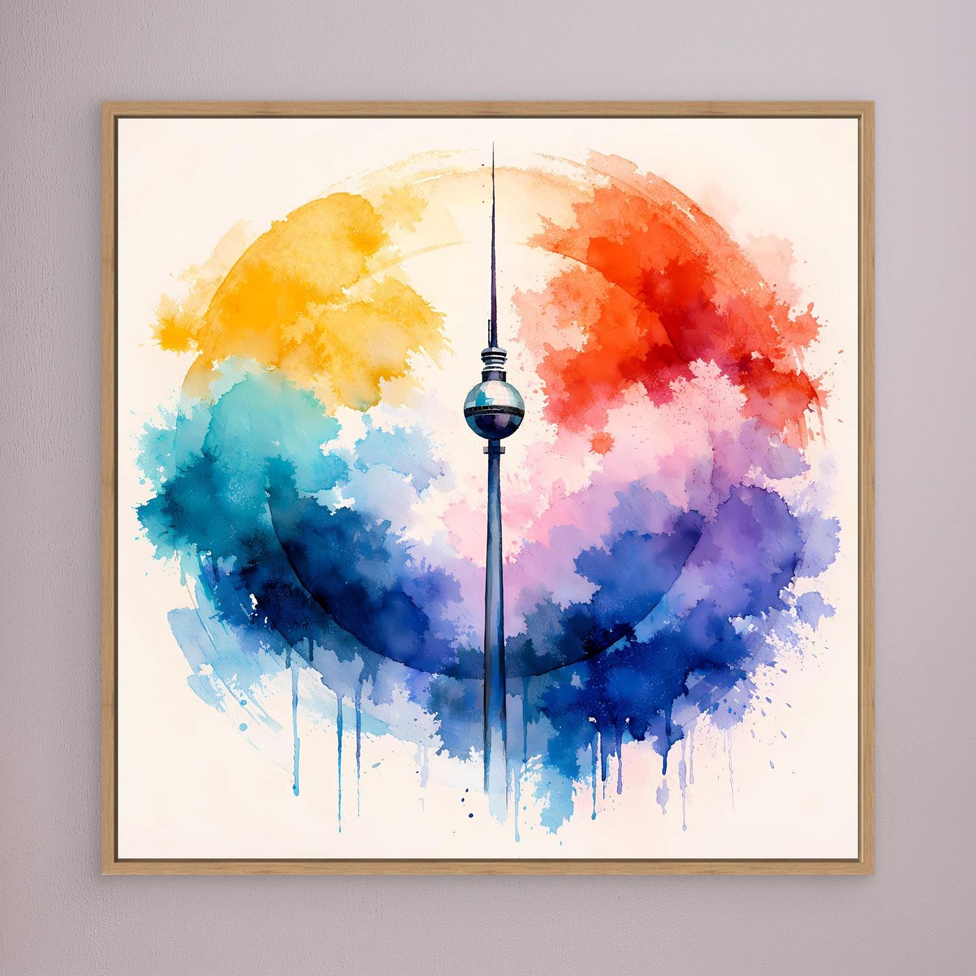 Leinwand Berliner Fernsehturm | Abstraktes Aquarell‑Wolken Wandbild