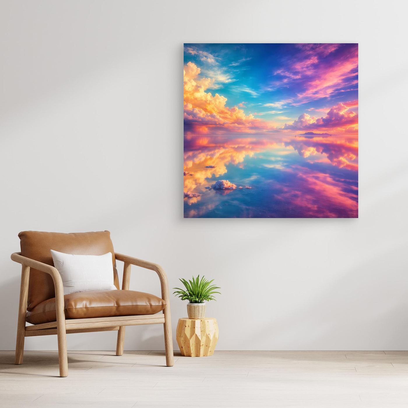 Leinwandbild Magischer Salzsee | Abstraktes Himmel-Spiegelungs Wandbild auf echtem Holzkeilrahmen