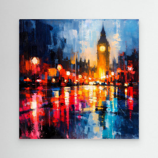 Leinwand Abstraktes Big Ben London Gemälde | Modernes Urbanes Wandbild bei Nacht