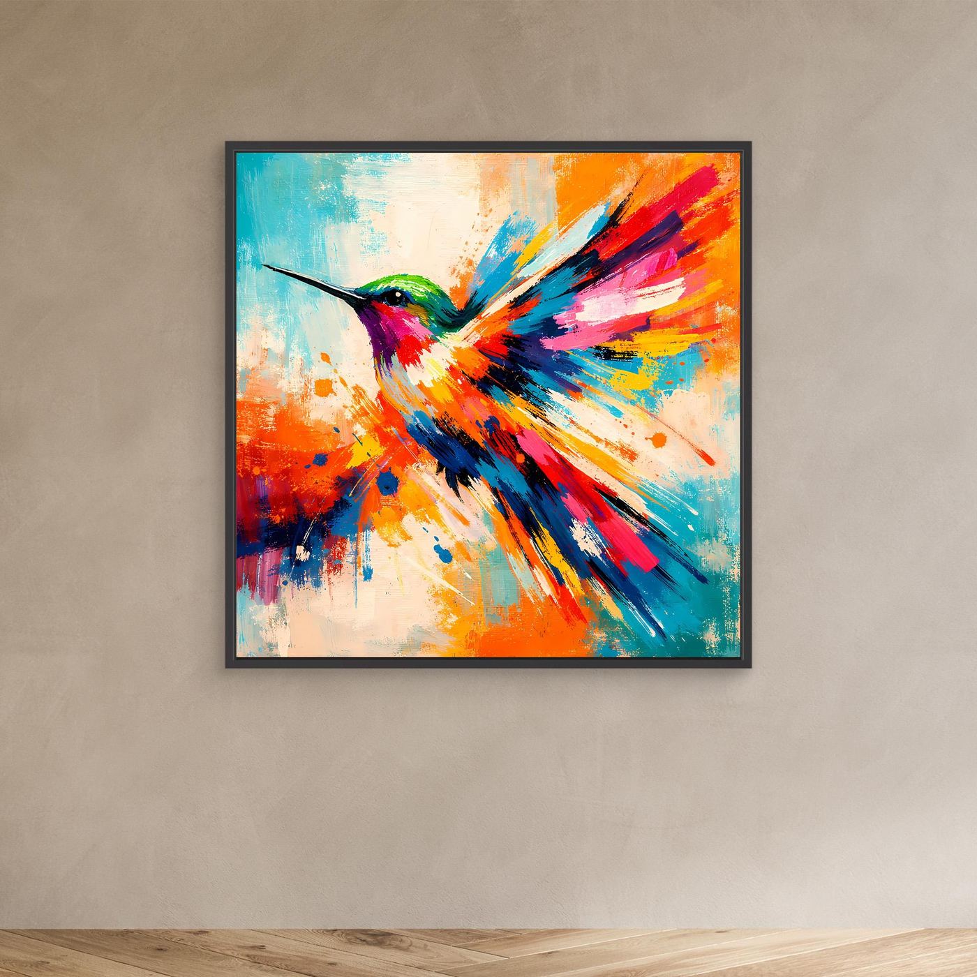Premium Leinwand Kolibri Farbexplosion | Abstraktes Wandbild Modernes Vogel Poster