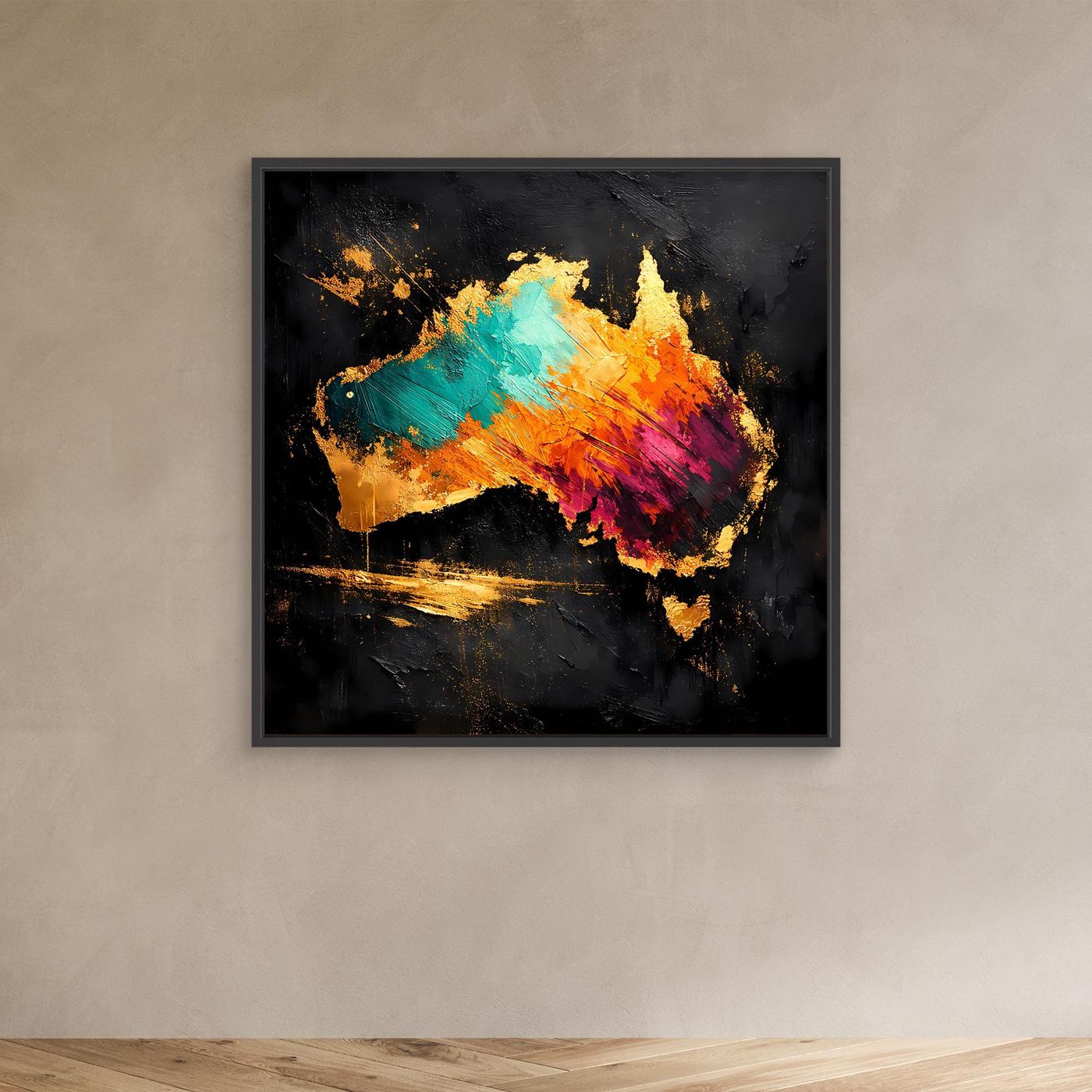 Leinwand Abstrakte Australien Karte in Gold und Türkis | Modernes Kontinent Wandbild
