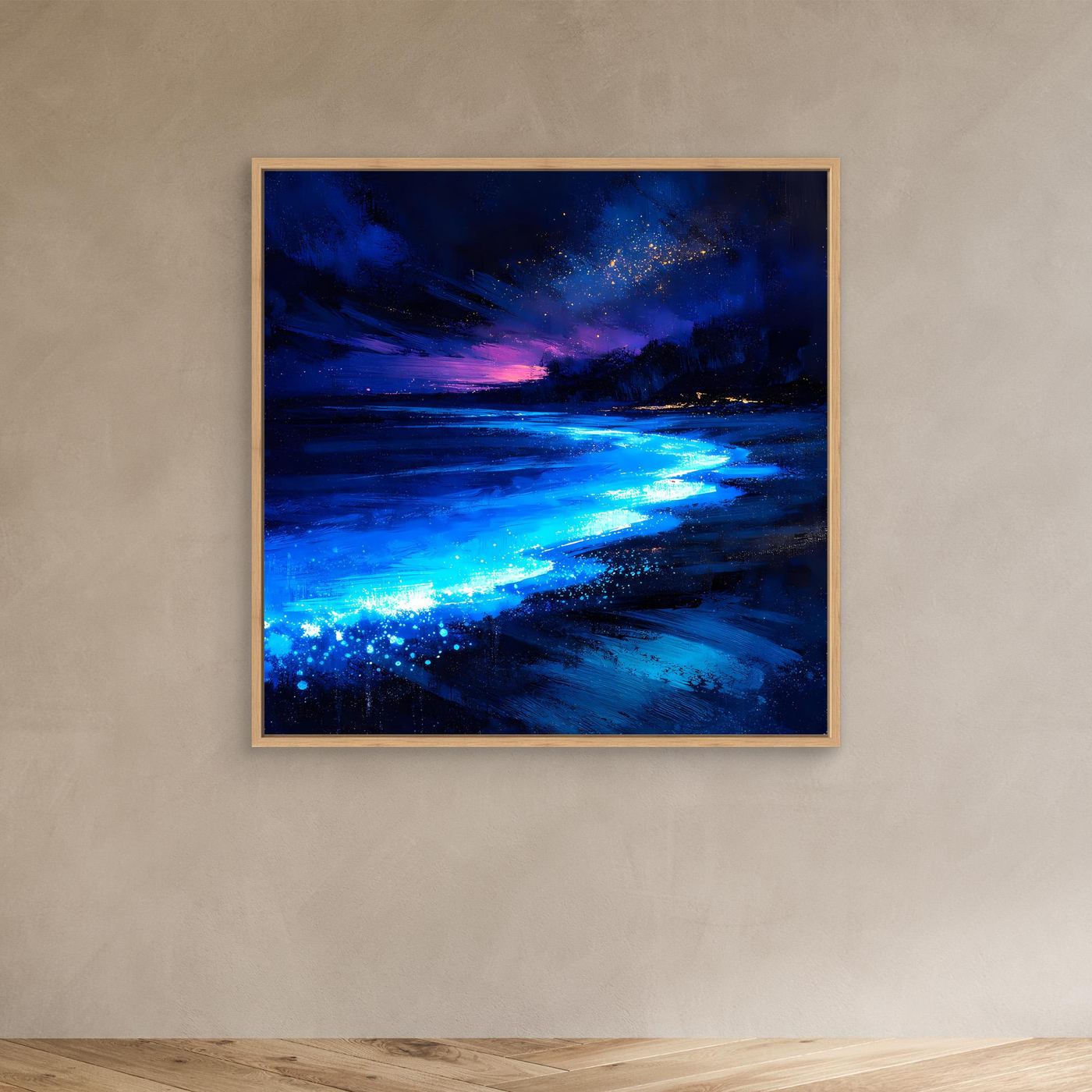Leinwand Biolumineszierender Strand bei Nacht | Magische Wandkunst auf echter Leinwand
