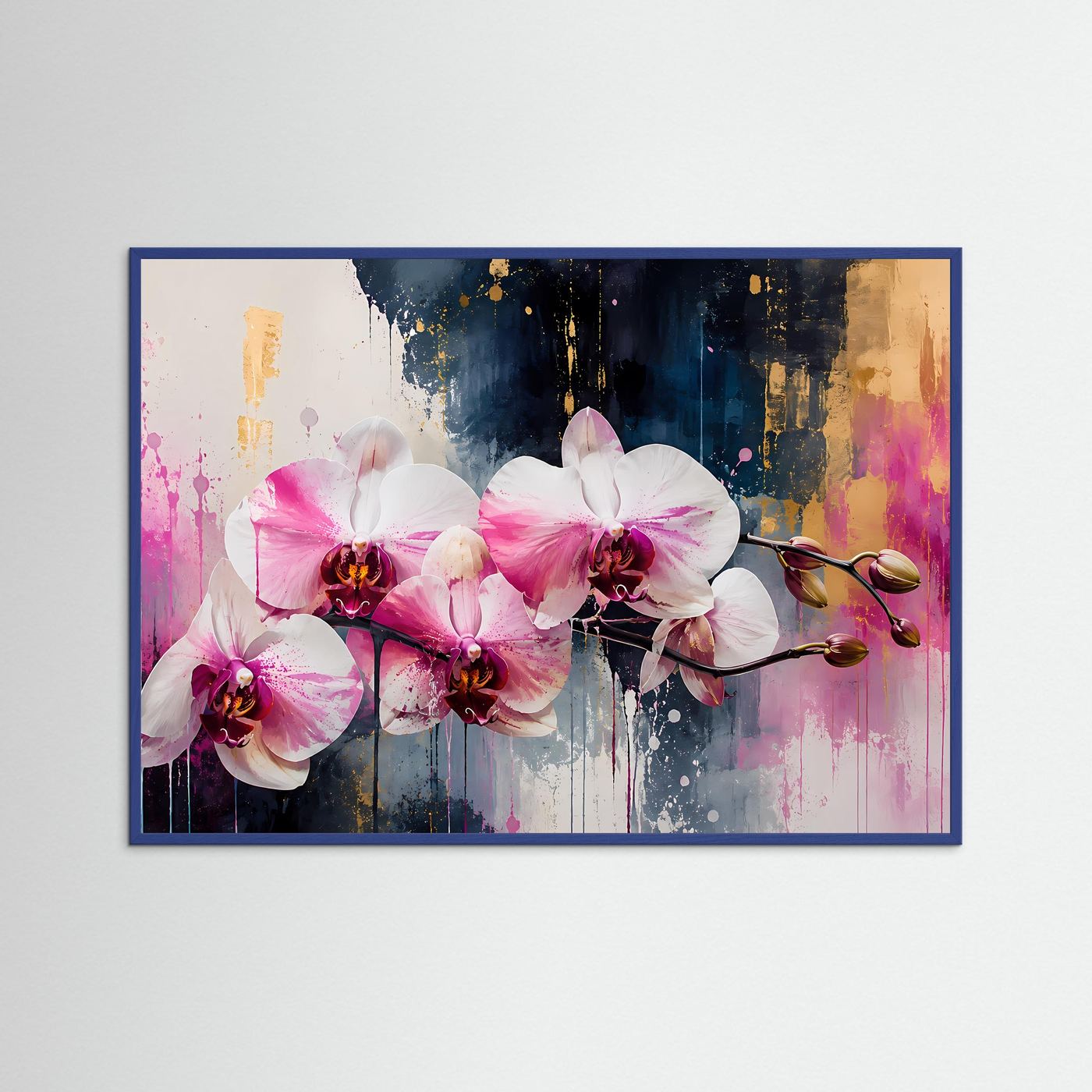 Elegante Rosa Orchideen in Gold | Modernes Florales Wandbild Querformat
