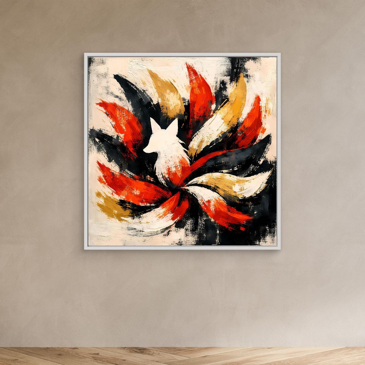 Leinwand Mythischer Neunschwänziger Fuchs Kitsune | Abstraktes Asia Fantasy Wandbild
