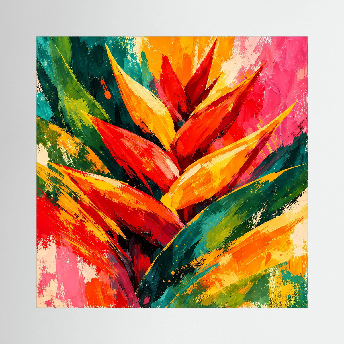 Leinwand Abstrakte Helikonie Blüte | Modernes Tropen Wandbild Bunt Exotisch