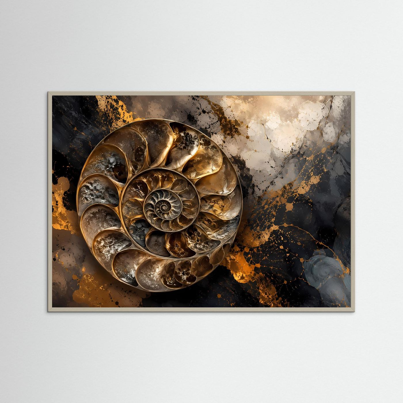 Elegante Ammonit Spirale in Gold & Schwarz | Moderne abstrakte Kunst Poster