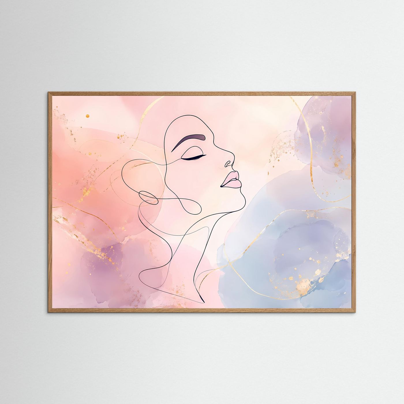 Abstrakte Frauen Silhouette in Pastell | Minimalistische Line Art in Rosa, Blau & Gold