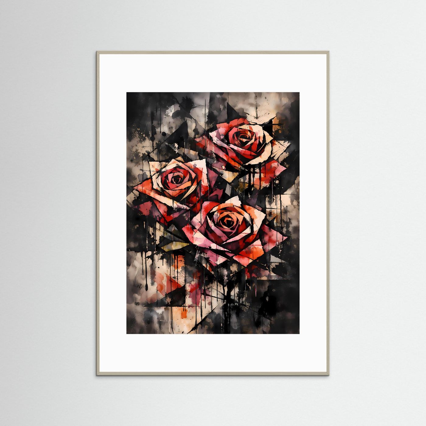 The Abstract Roses | Luxuriöses Rosen Poster Bunt & Dunkel | Abstraktes Blumen Kunstposter Hochformat