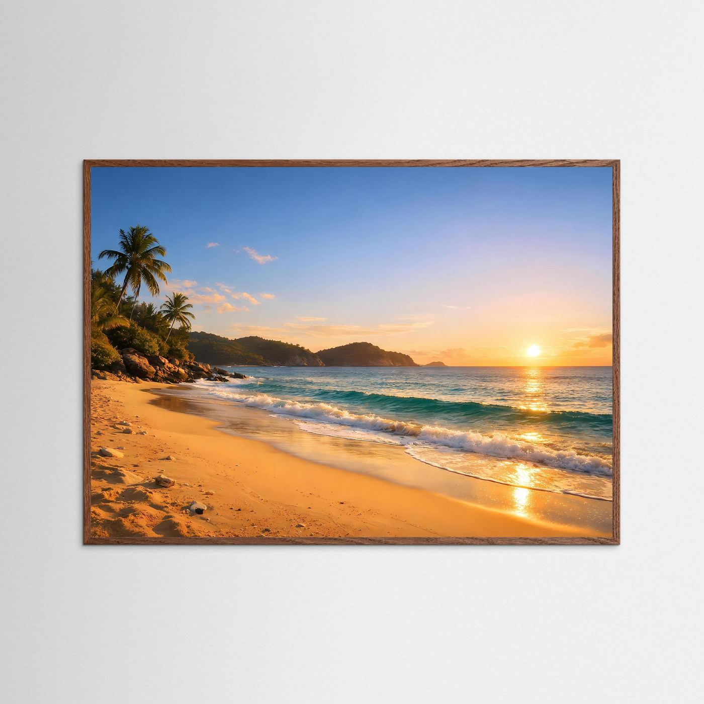 Tropischer Sonnenuntergang am Strand | Palmen & Ozean Poster Querformat