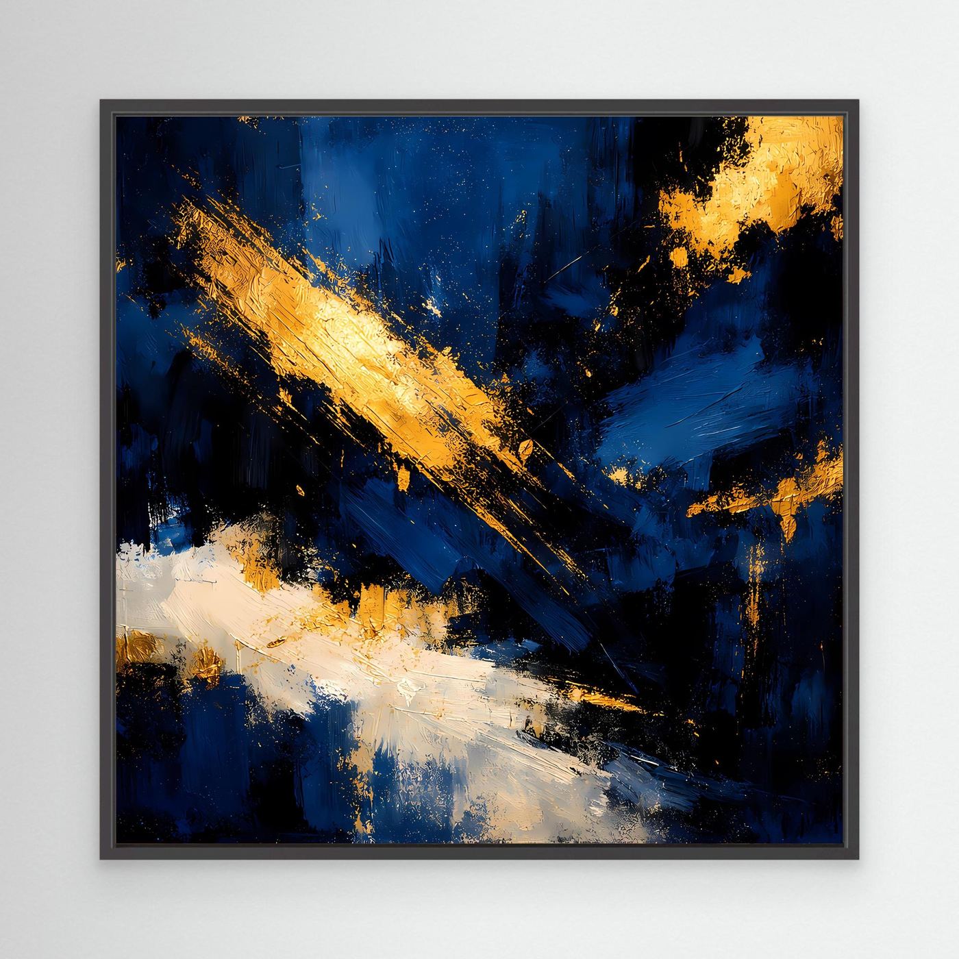 Leinwand Abstraktes Universum in Dunkelblau und Gold | Modernes Expressionistisches Wandbild