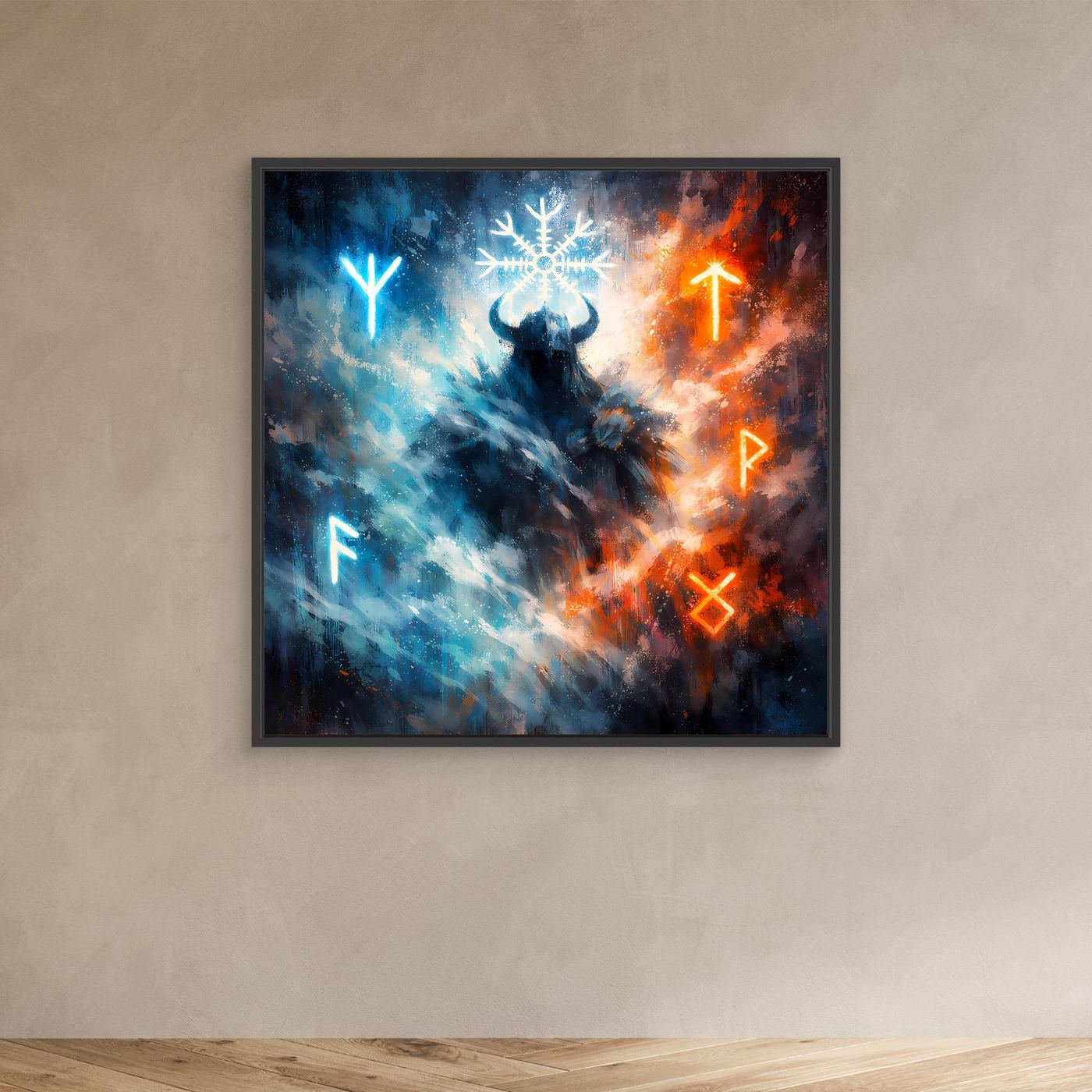 Leinwand Wikinger Krieger mit Runen | Mystisches Nordisches Wandbild auf echter Leinwand
