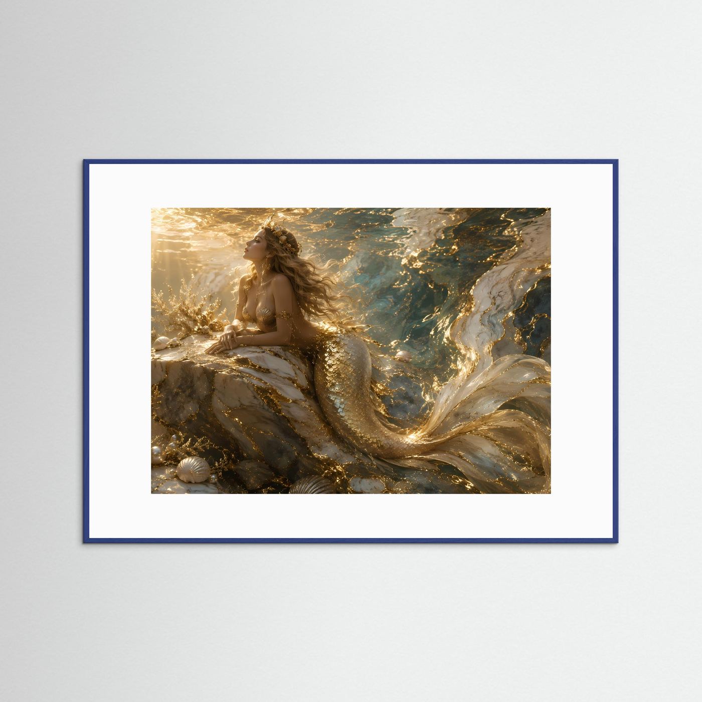 Meerjungfrau Wandbild | Goldene Unterwasser Kunst | Luxus Poster | Fantasy Leinwand | Ozean Wall Art | Elegante Meerjungfrau Dekoration