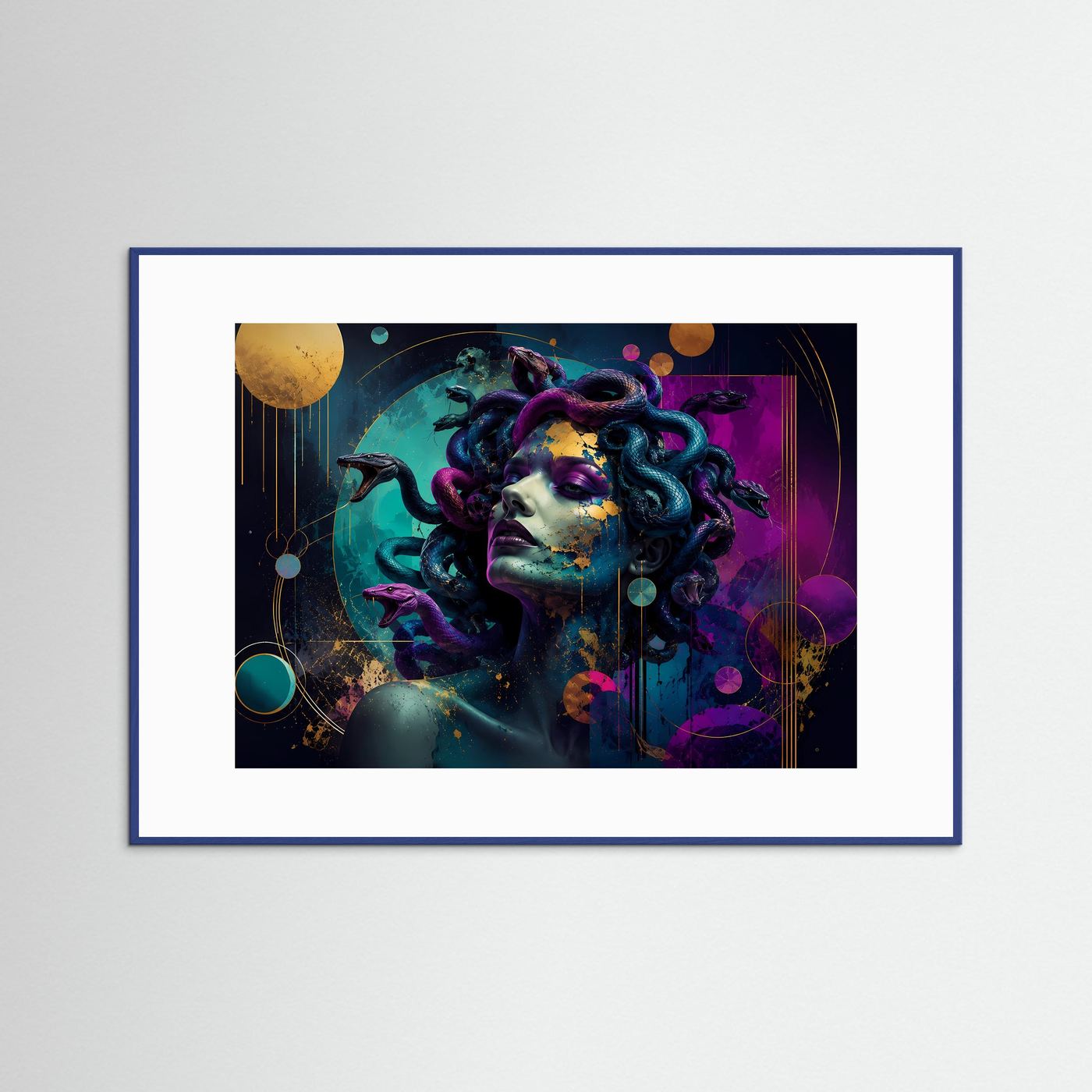 Medusa Poster | Moderne Abstrakte Mythologie Kunst | Neon Göttin mit Schlangen | Griechische Mythologie Wandbild | Luxuriöse Leinwand