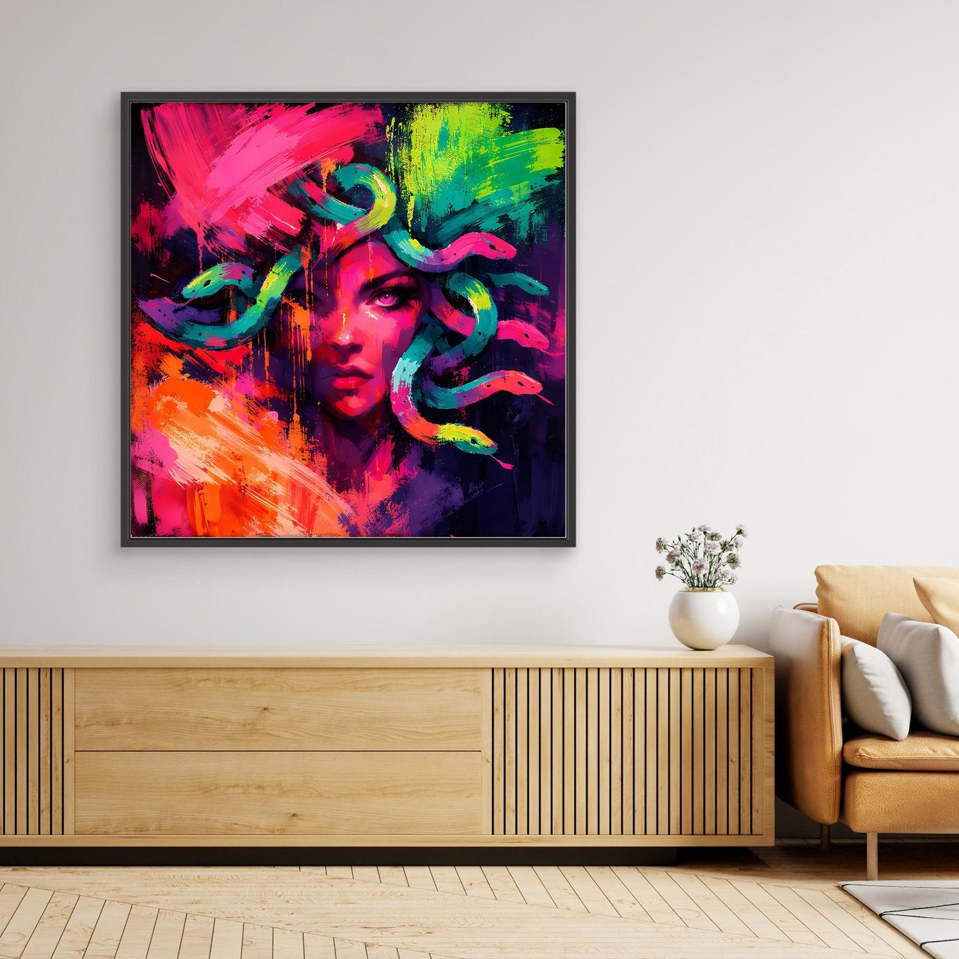 Leinwandbild Abstrakte Medusa im Neon-Stil | Moderner Mythos