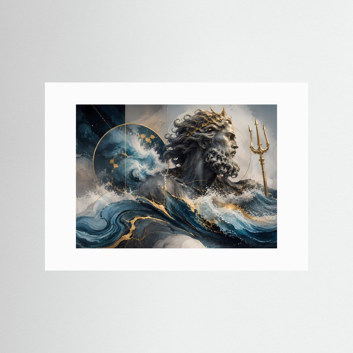 Poseidon – Gott des Meeres | Abstrakte Mythologie in Blau, Gold & Marmor