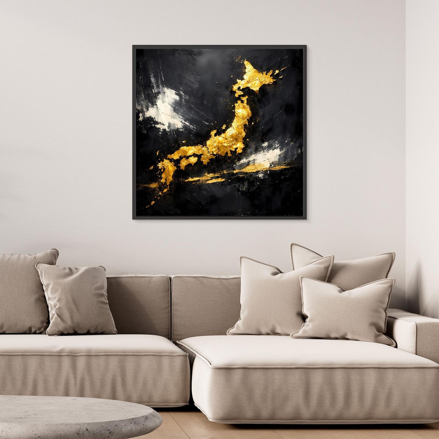 Leinwand Elegante Japan-Karte in Gold & Schwarz | Modernes Abstraktes Wandbild