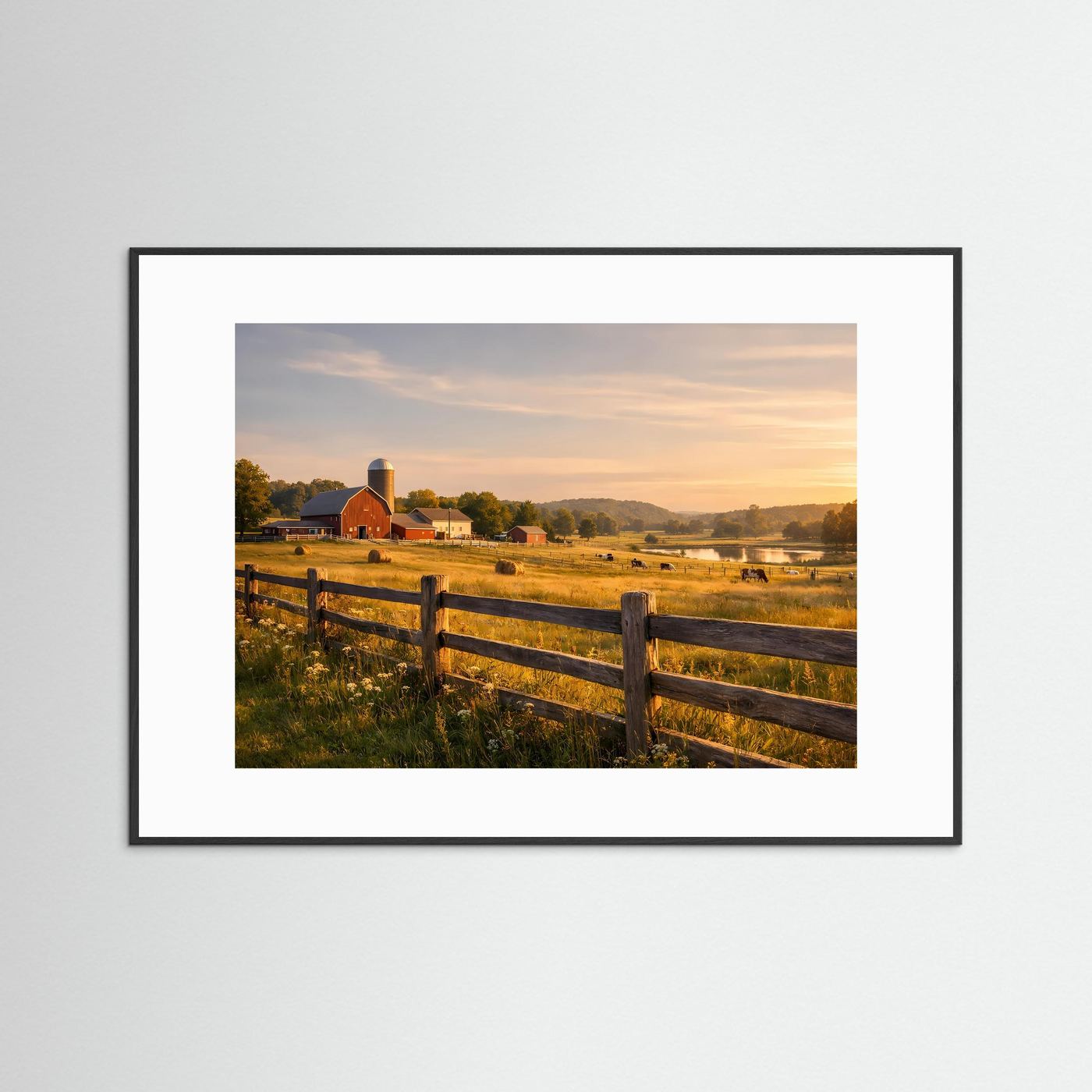 Idyllischer Bauernhof im goldenen Abendlicht | Ländliches Panorama Poster Querformat