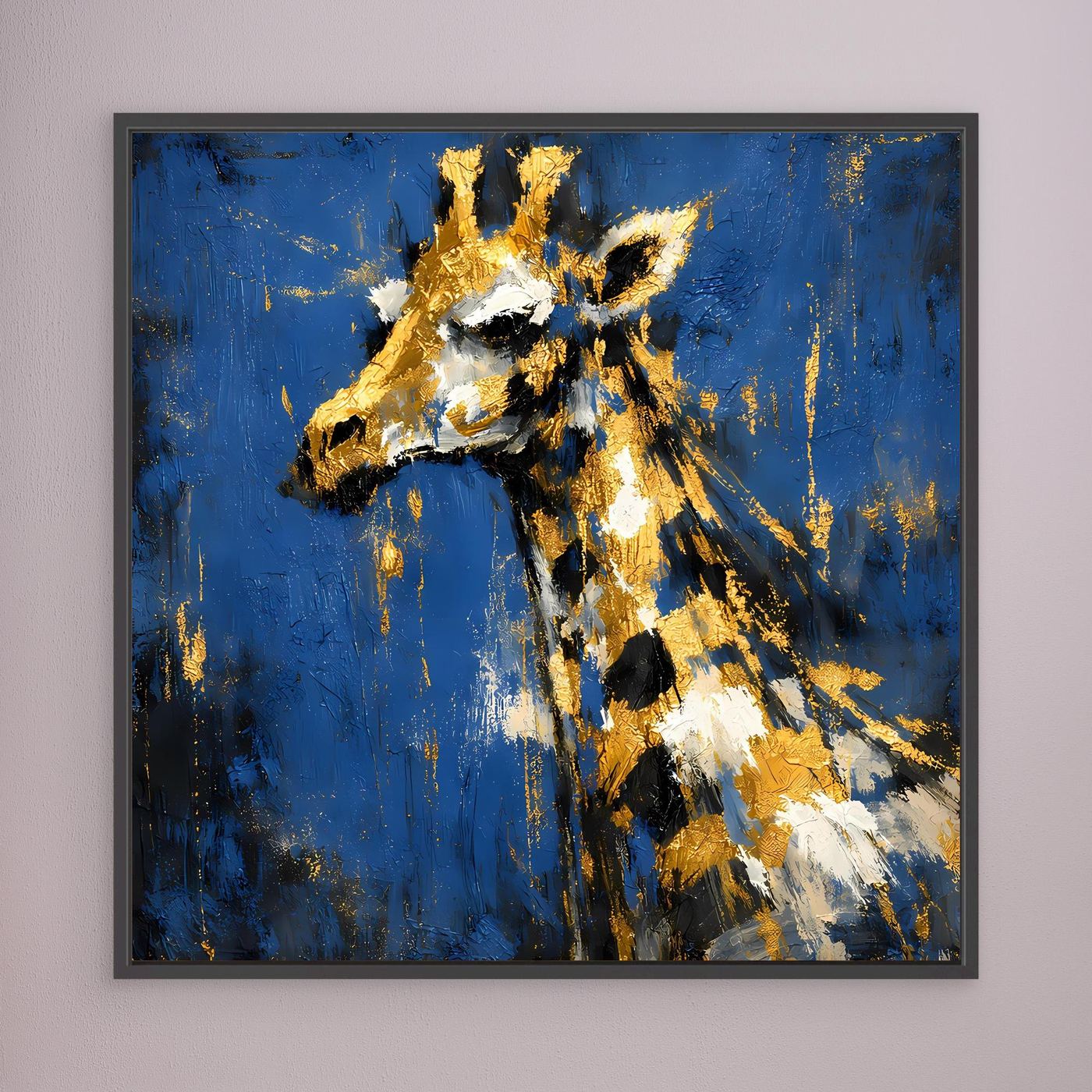 Leinwand Elegante Giraffe in Gold und Blau | Abstraktes Tier Wandbild
