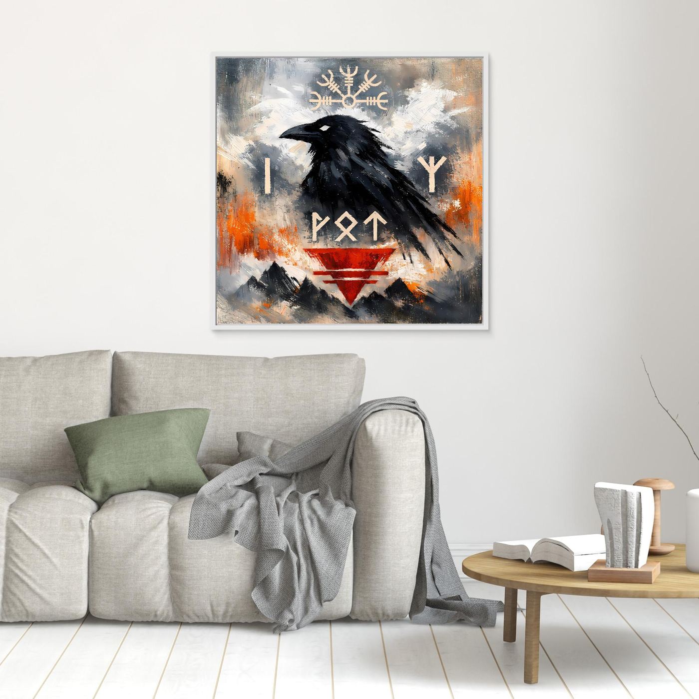 Leinwand Odin's Rabe | Wikinger Runen & Vegvísir Nordisches Wandbild