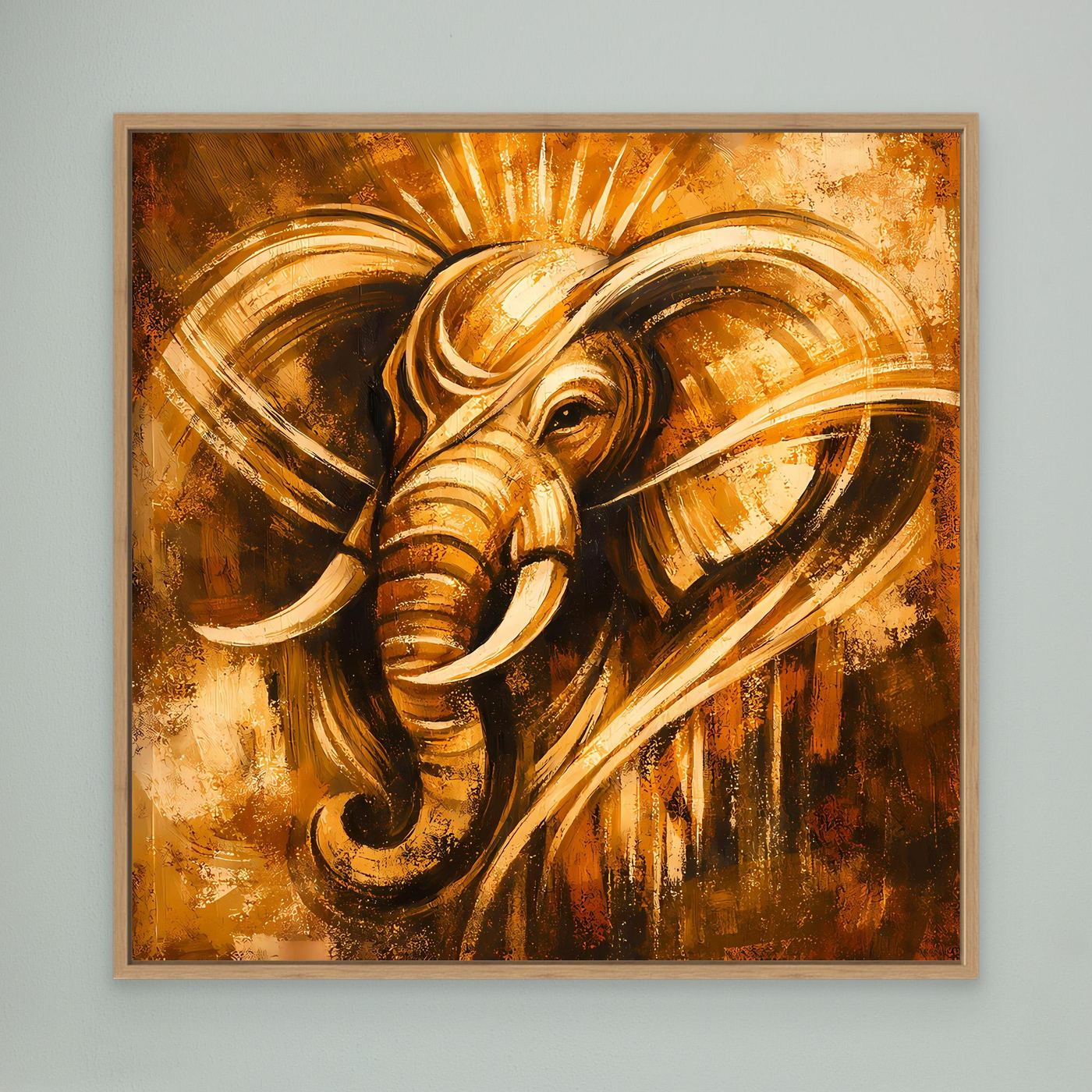 Leinwand Goldener Elefant Ganesha-Stil | Abstraktes Modern Art Tier Wandbild