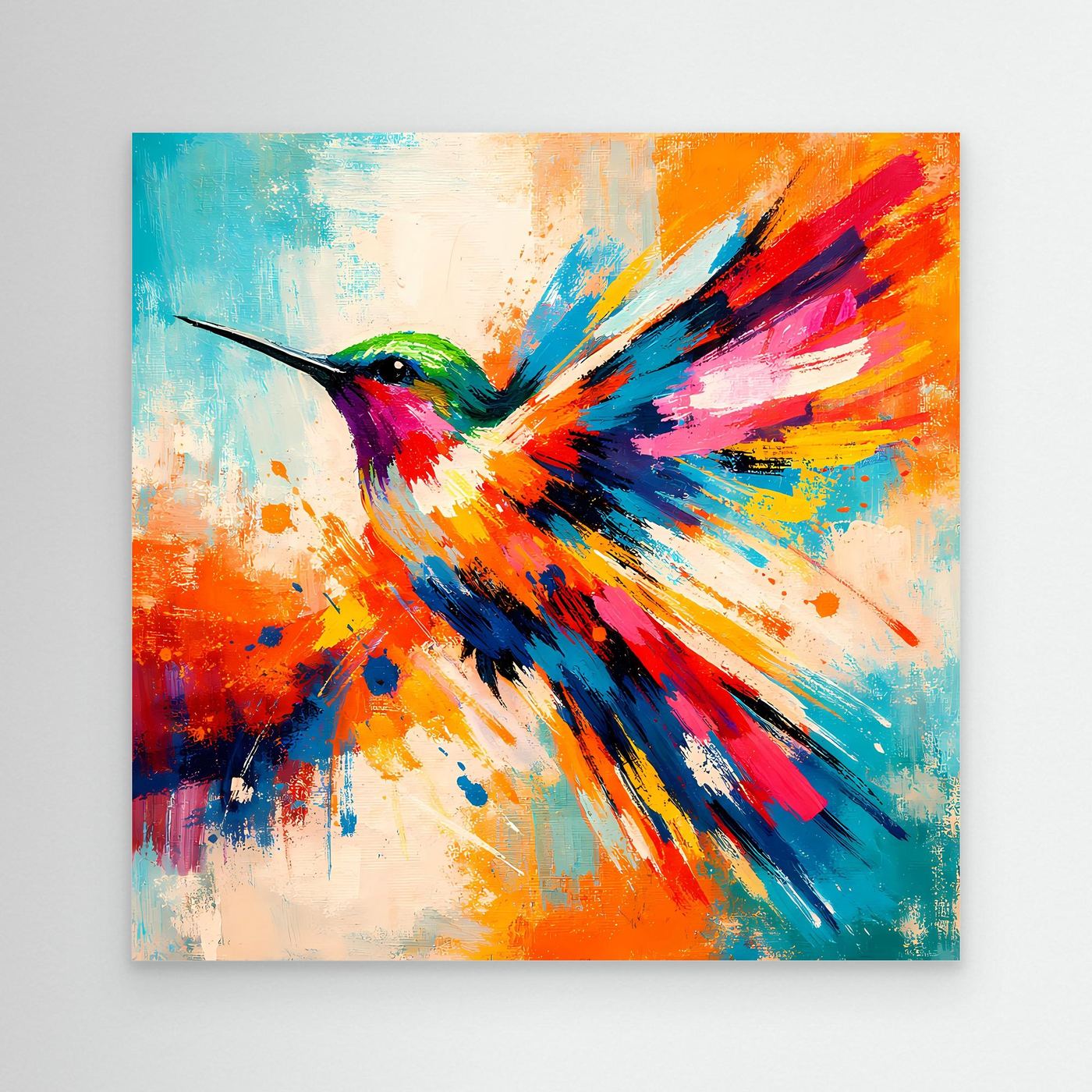 Premium Leinwand Kolibri Farbexplosion | Abstraktes Wandbild Modernes Vogel Poster
