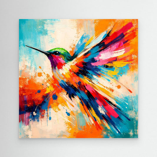 Premium Leinwand Kolibri Farbexplosion | Abstraktes Wandbild Modernes Vogel Poster