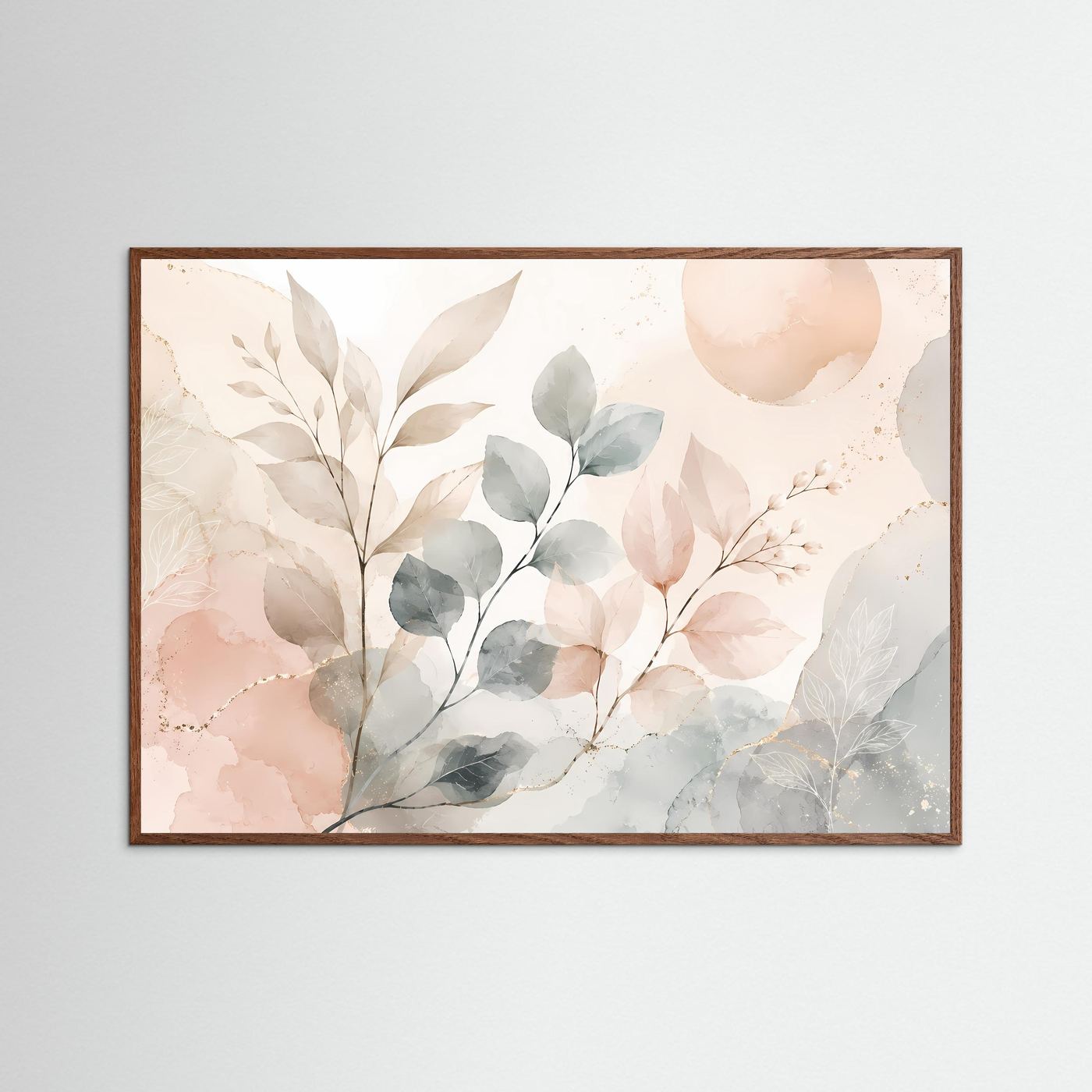 Botanische Aquarell Blätter Poster | Pastell Pflanzen Wandkunst | Minimalistische Botanical Art | Beige Salbeigrün Leinwand | Modernes Naturbild