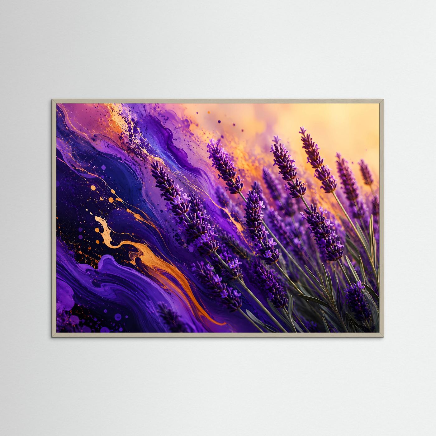 Lavendel in Violett & Gold | Abstrakte Blumen Kunst