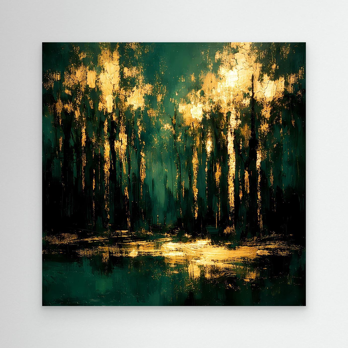 Leinwand Mystischer Wald im Abendlicht | Abstraktes Natur Wandbild Moderne Kunst