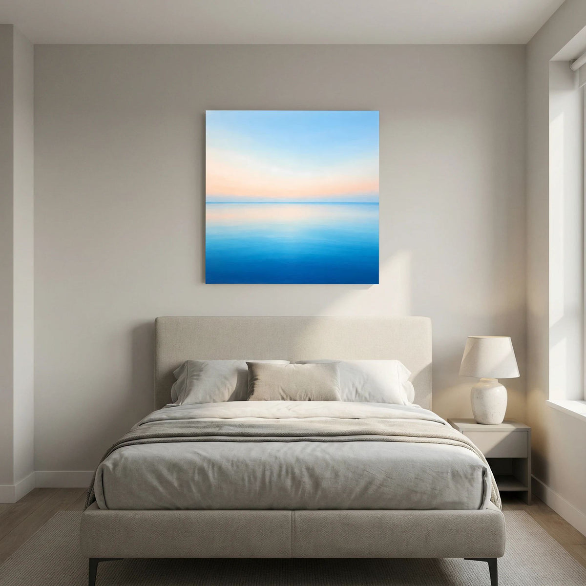 Quadratisches Leinwandbild mit abstraktem Ozean im Pastelllicht