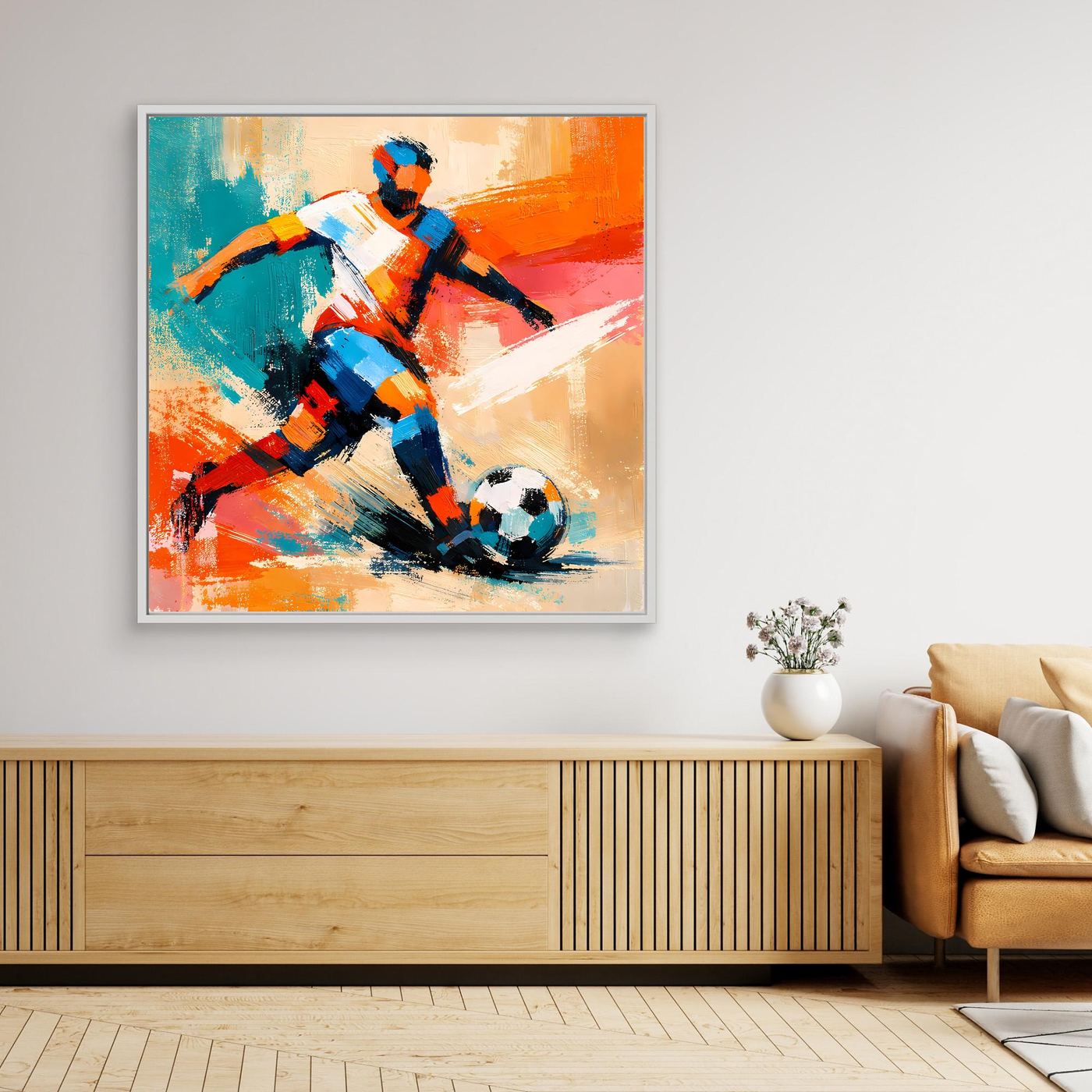 Leinwand Dynamischer Fußballspieler in Aktion | Abstraktes Sport & Fußball Wandbild