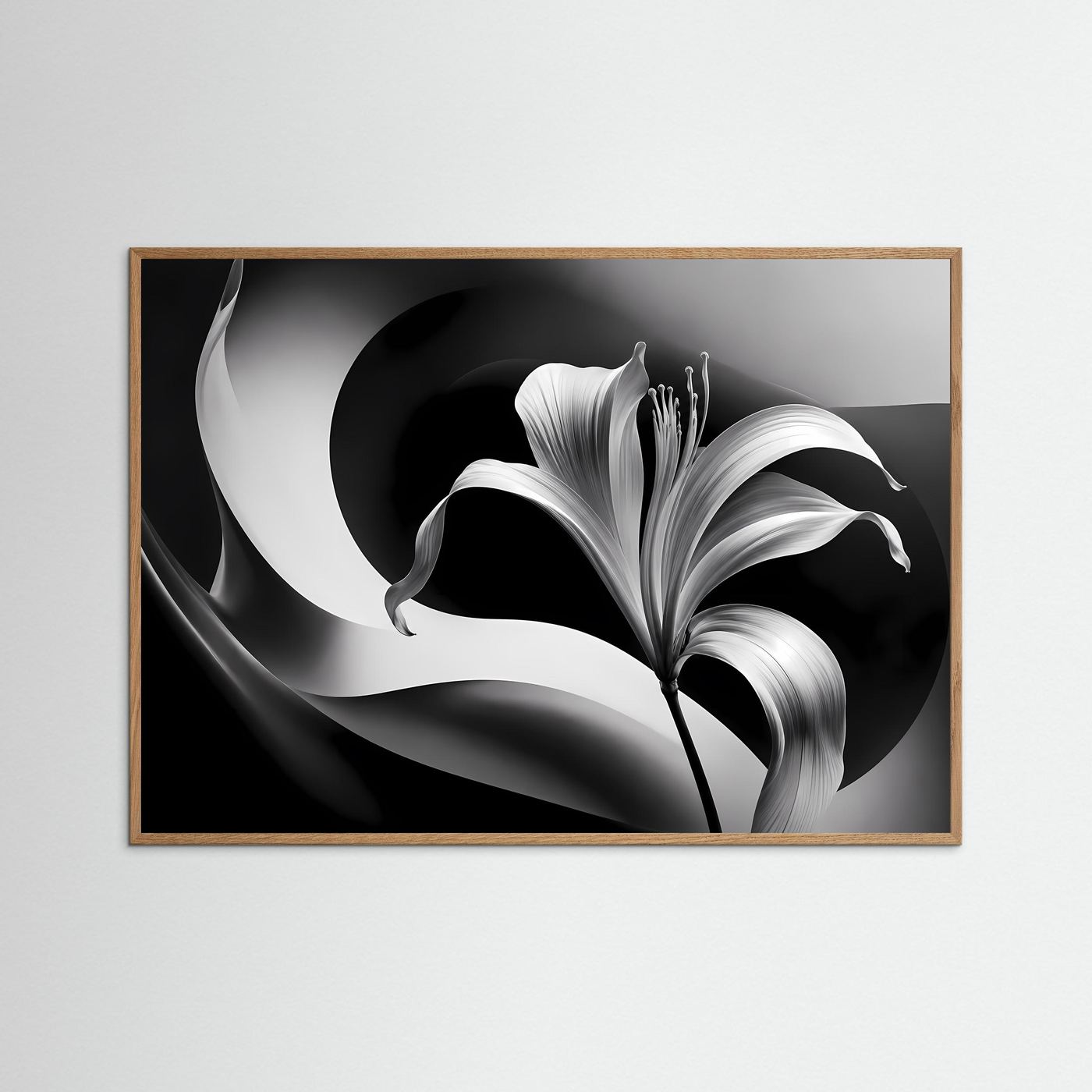 Schwarz-Weiß Lilie Wandbild | Abstrakte Blumen Kunst in Schwarz & Weiß