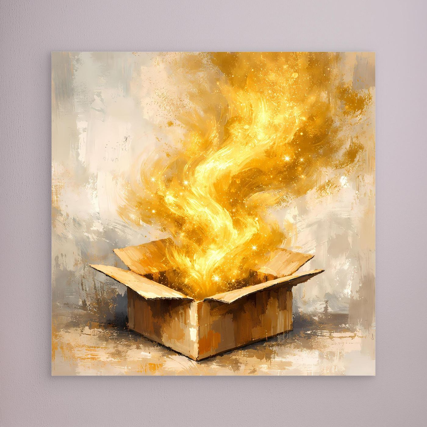 Premium Leinwand Magisches Leuchten aus der Box | Abstraktes Fantasy Wandbild Goldglorie