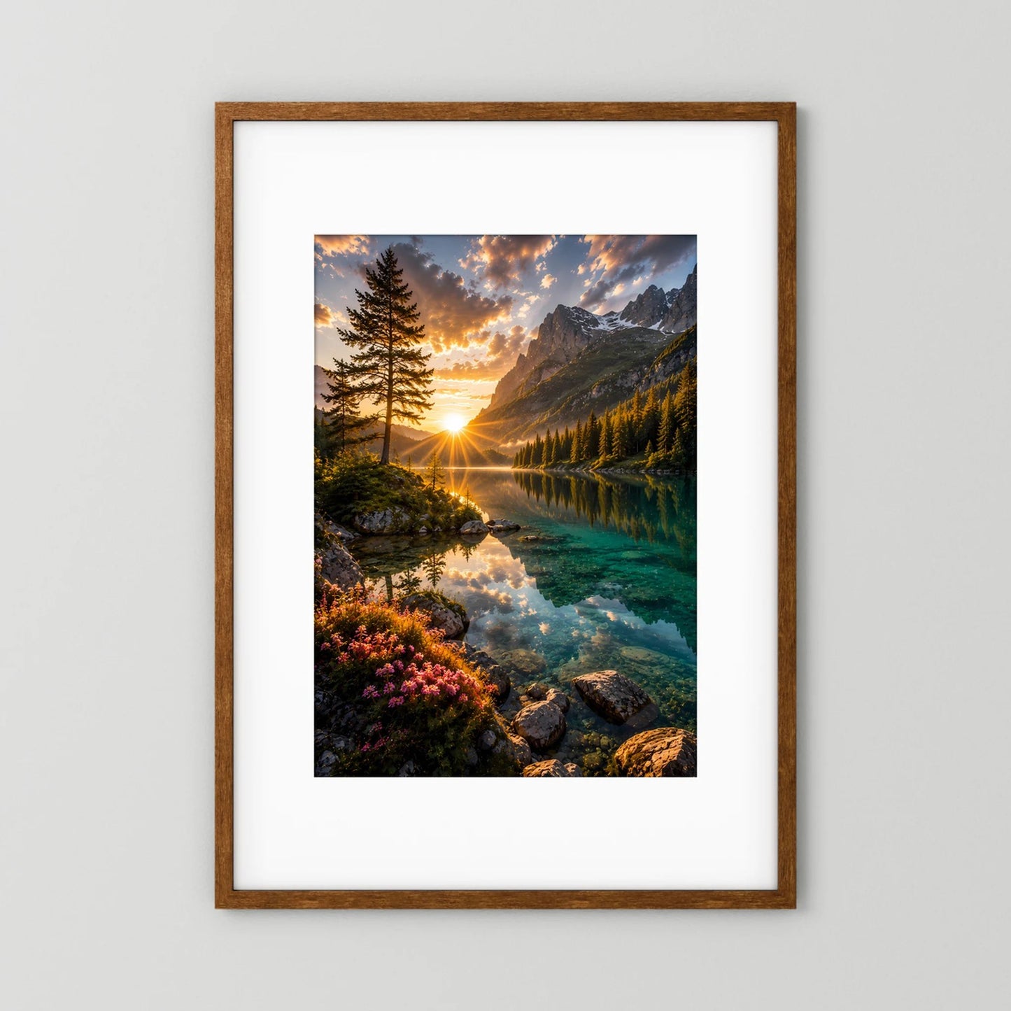 Bergsee im Sonnenuntergang | Alpenlandschaft mit Spiegelung | Poster Hochformat