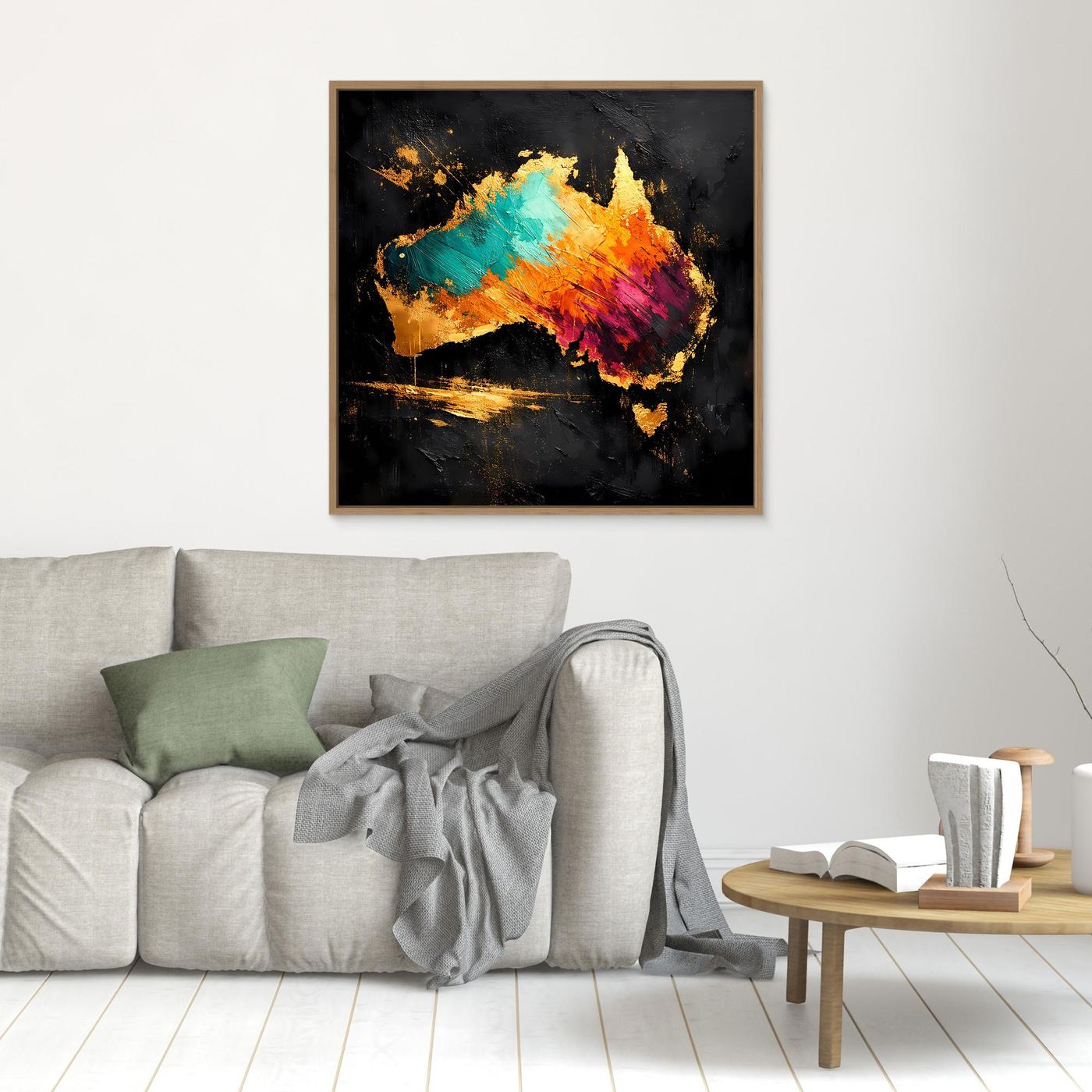Leinwand Abstrakte Australien Karte in Gold und Türkis | Modernes Kontinent Wandbild
