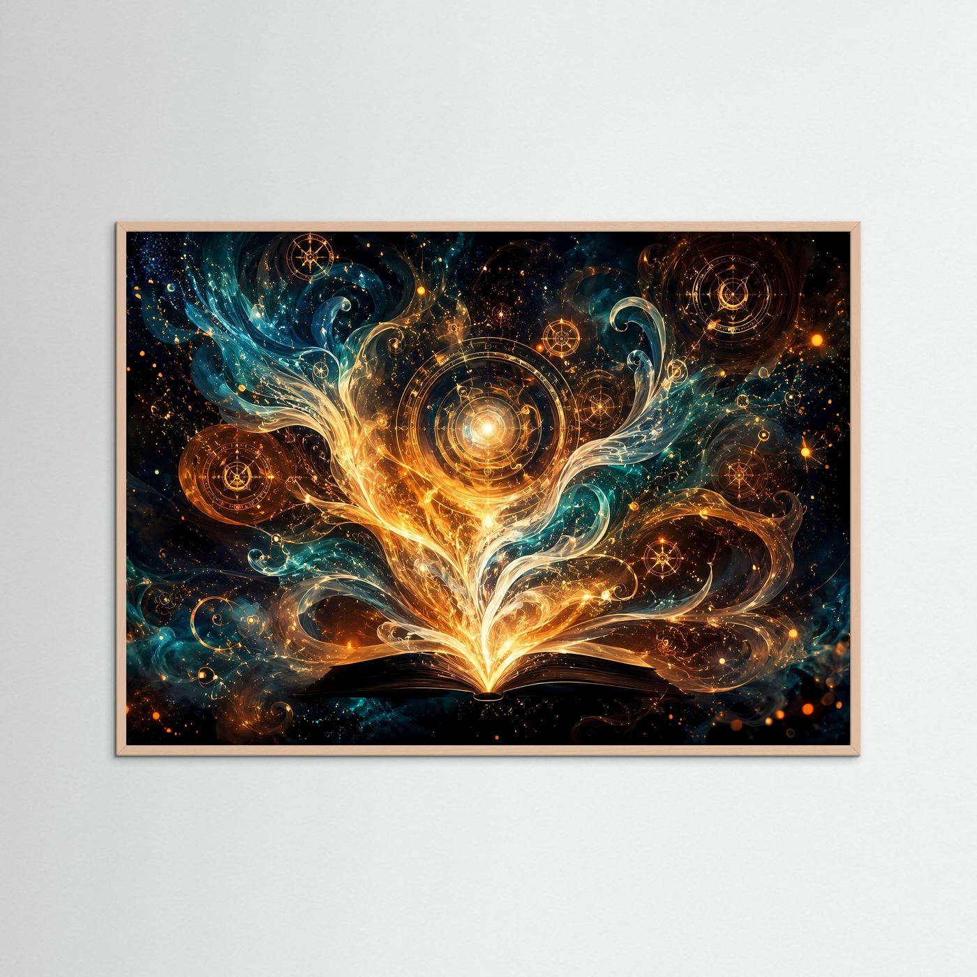 Magisches Buch der Weisheit im Sternenmeer | Mystisches Fantasy- & Kunst-Poster Querformat