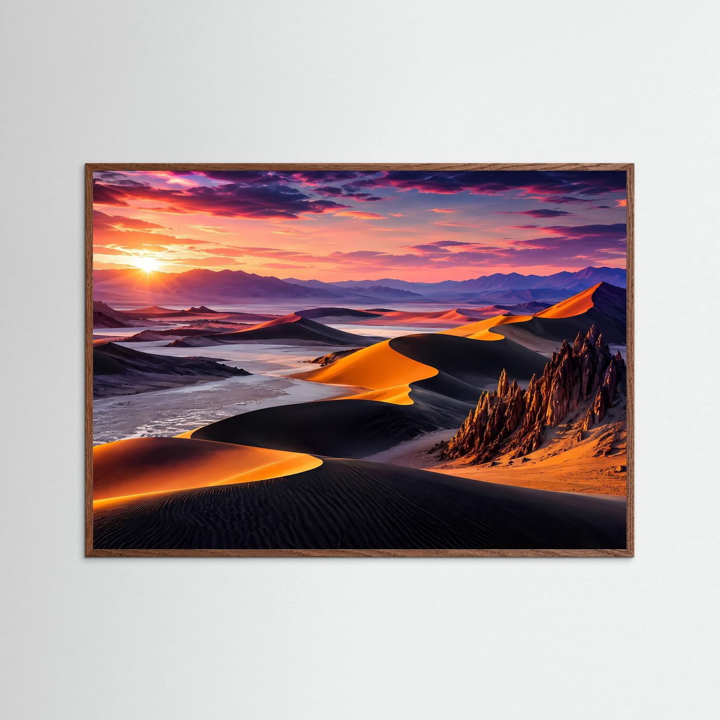 Wüstenlandschaft Poster | Goldene Sanddünen bei Sonnenuntergang | Moderne Natur Wandkunst | Panorama Wüste | Fine Art Landschaft | Premium Wandbild