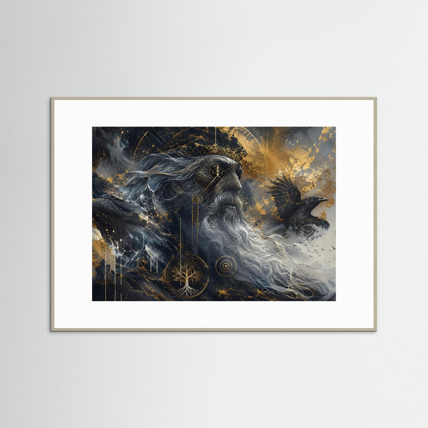 Odin mit Raben | Nordische Mythologie in Schwarz & Gold