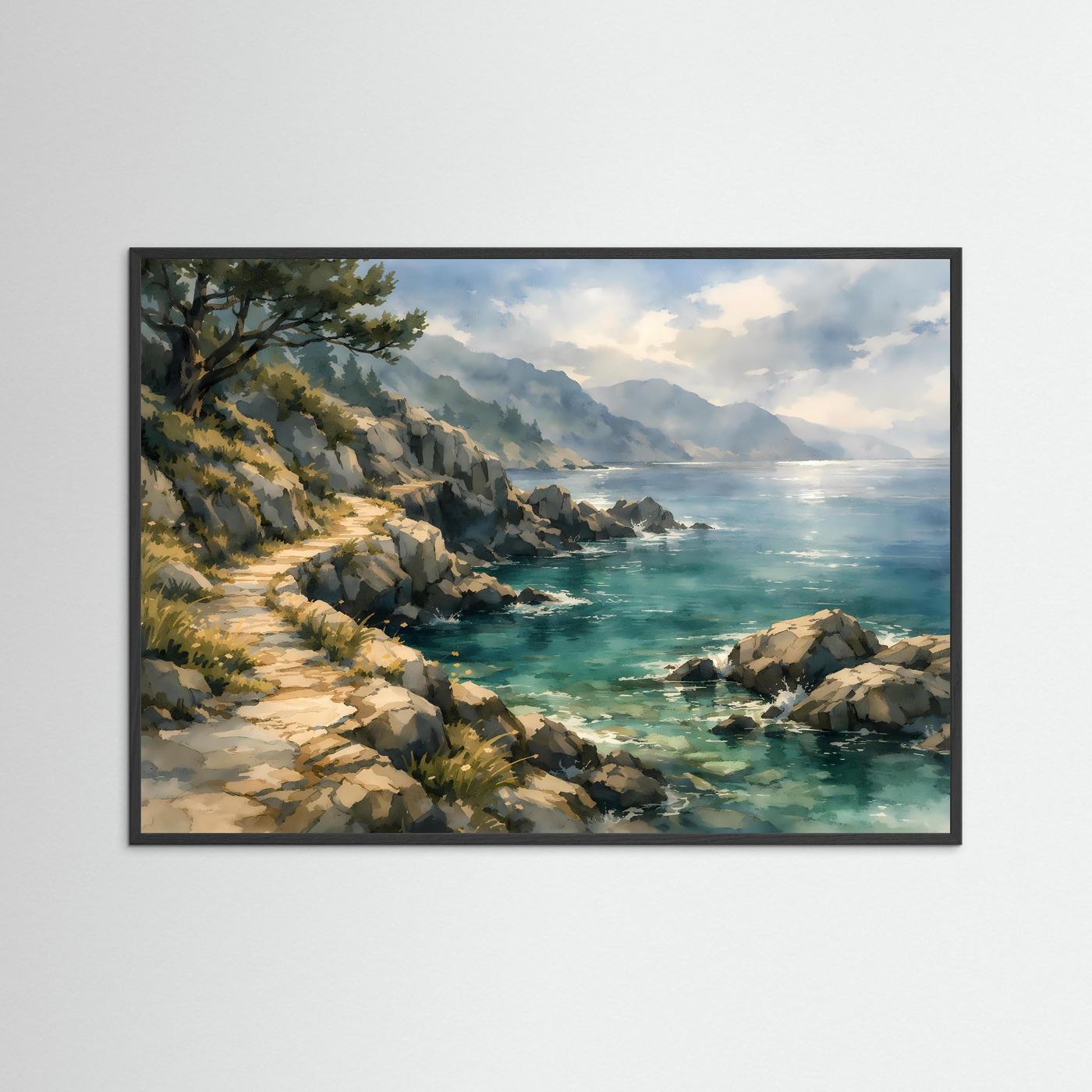 Mediterraner Küstenpfad am Meer | Panorama Natur & Landschaft Poster Querformat