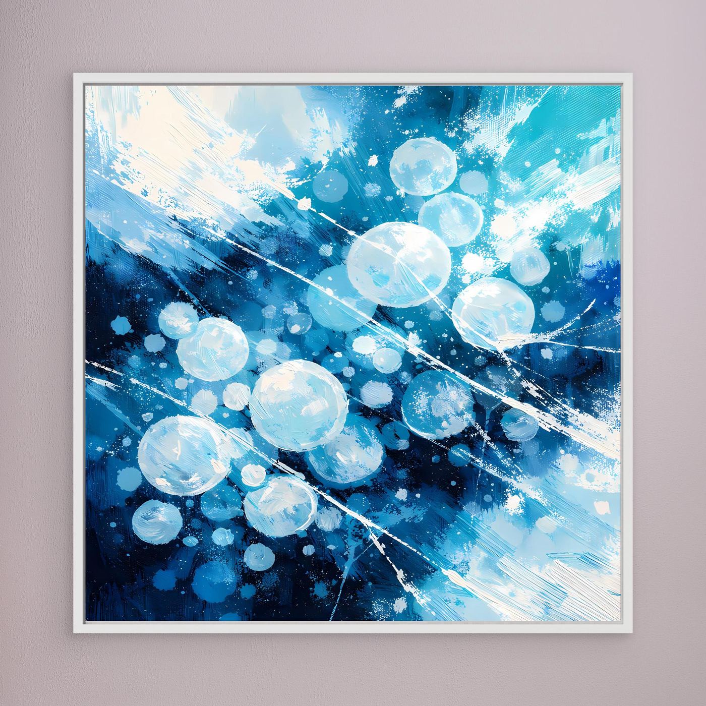 Leinwand Eingefrorene Luftblasen im Eis | Abstraktes Natur Winter Wandbild
