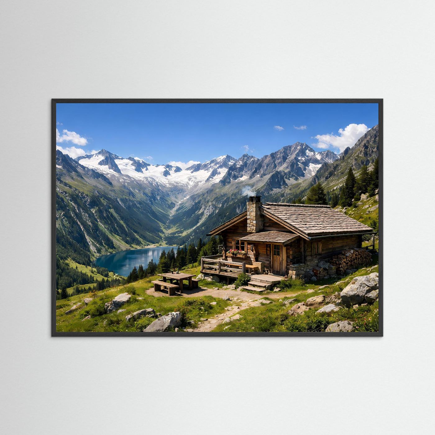 Almhütte im Hochgebirge | Panorama Alpen & See Poster Querformat