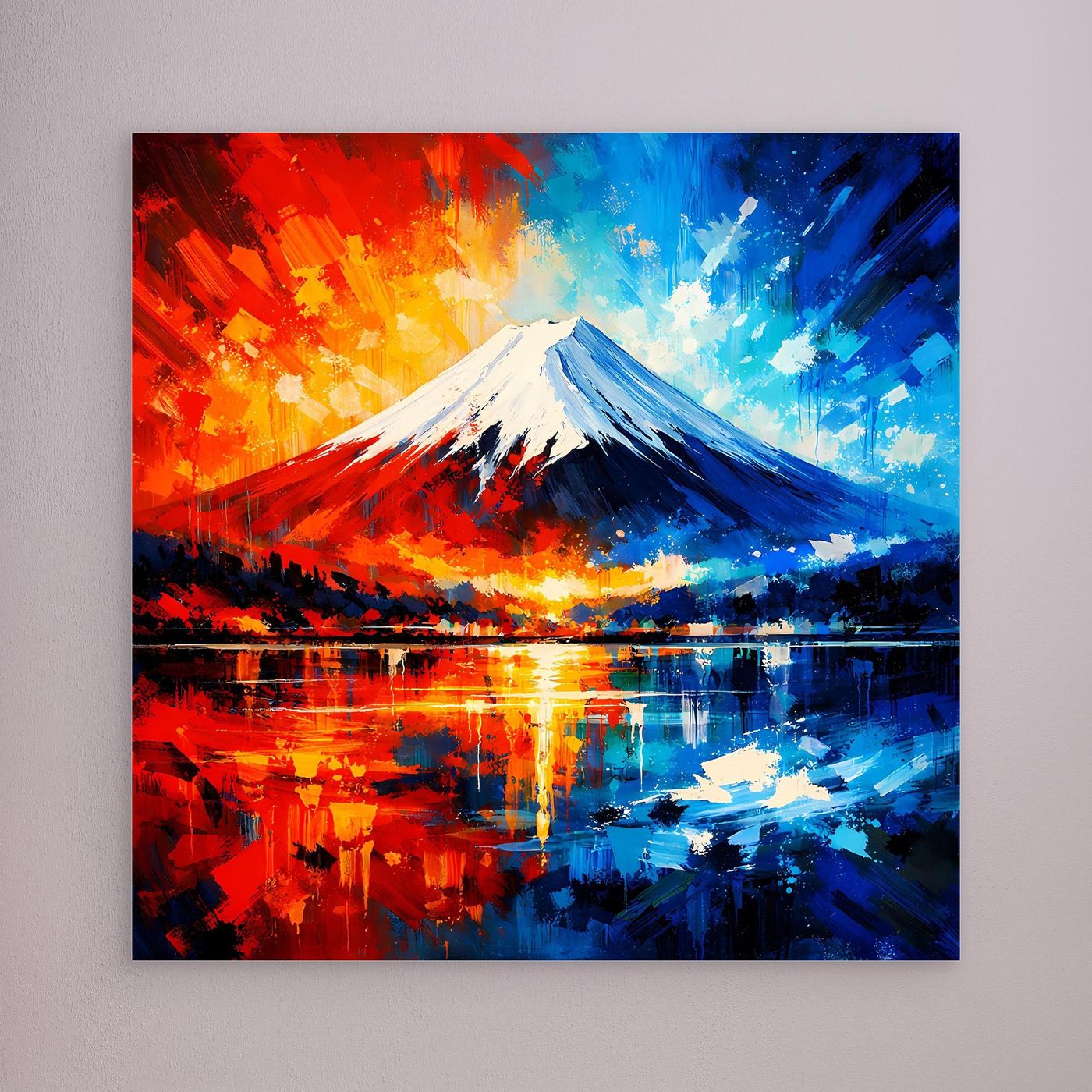 Leinwand Majestätischer Mount Fuji im Feuer- und Eis-Kontrast | Abstraktes Japan Wandbild