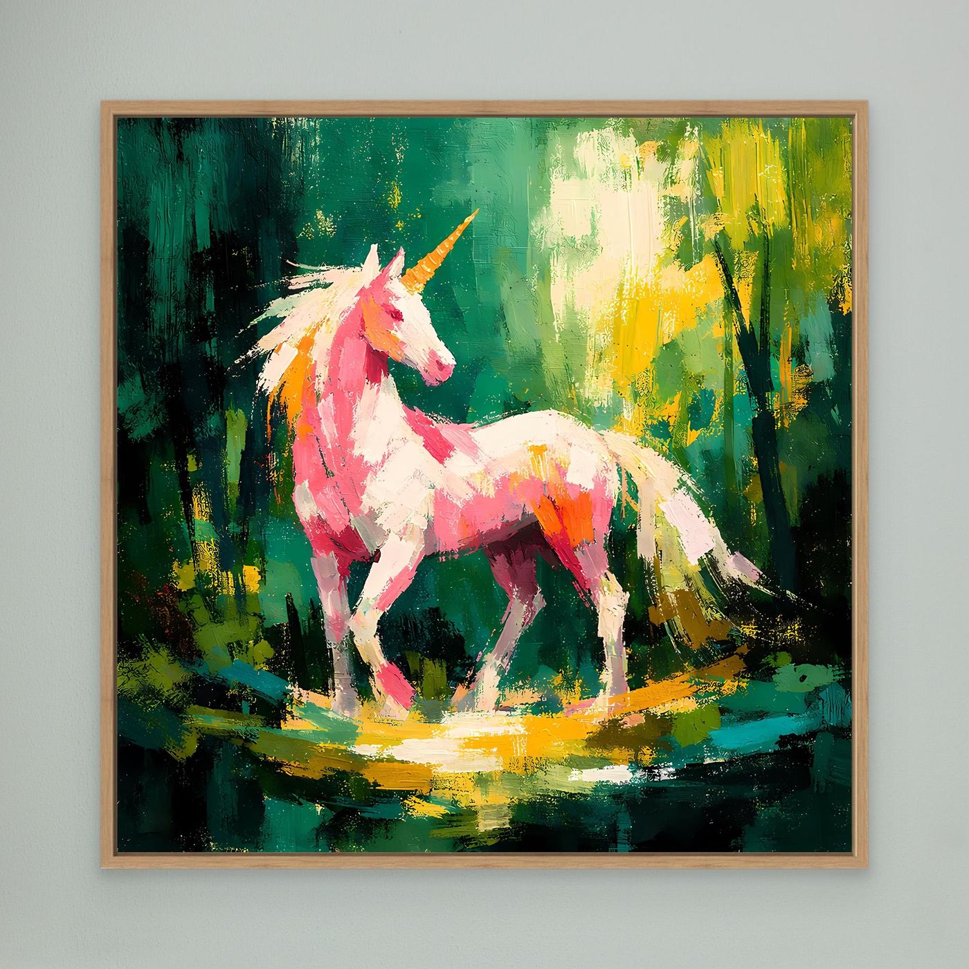 Leinwand Anmutiges Einhorn im Zauberwald | Abstraktes Fantasy & Natur Wandbild