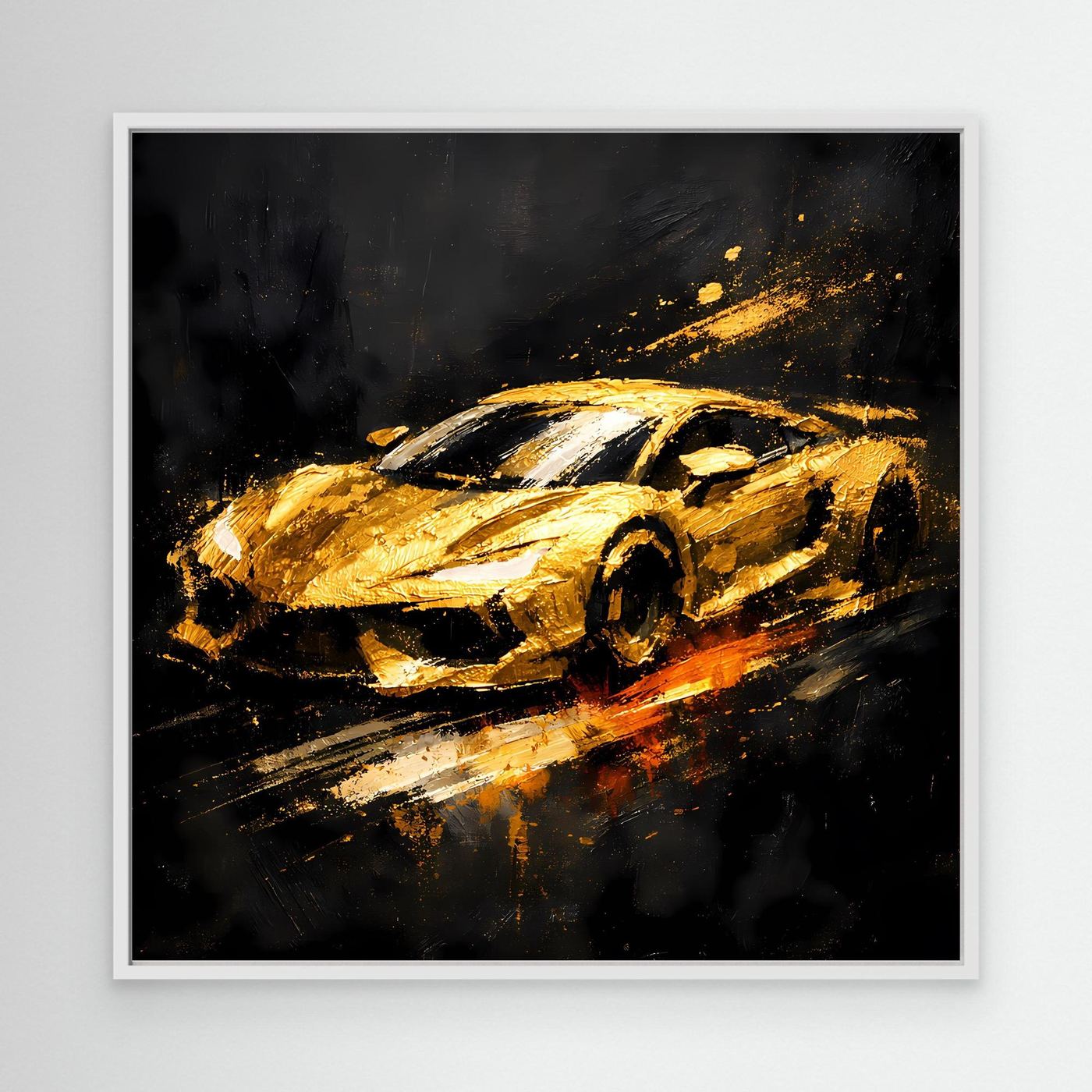 Leinwand Goldener Sportwagen Abstrakt | Modernes Rennwagen Wandbild Schwarz Gold