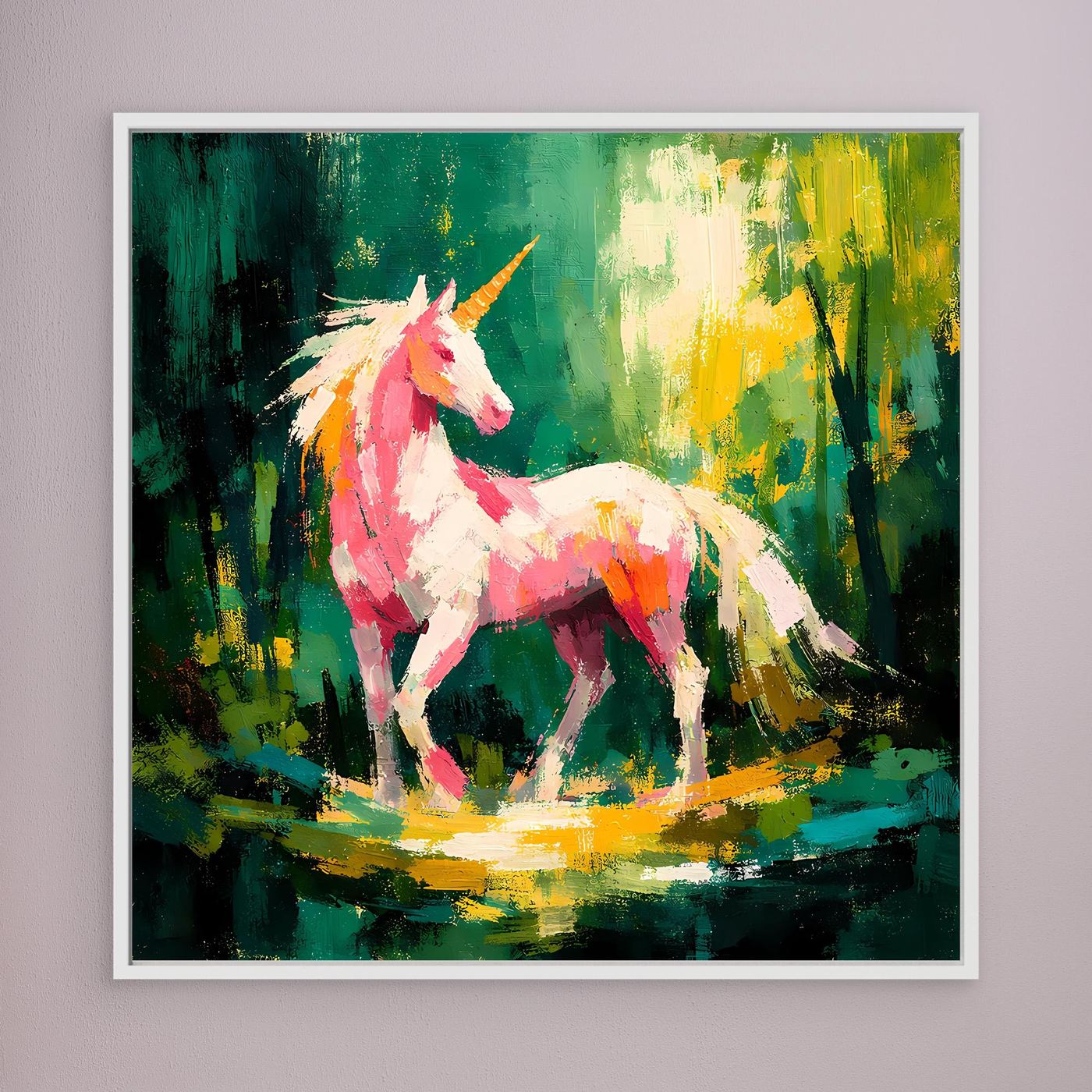 Leinwand Anmutiges Einhorn im Zauberwald | Abstraktes Fantasy & Natur Wandbild