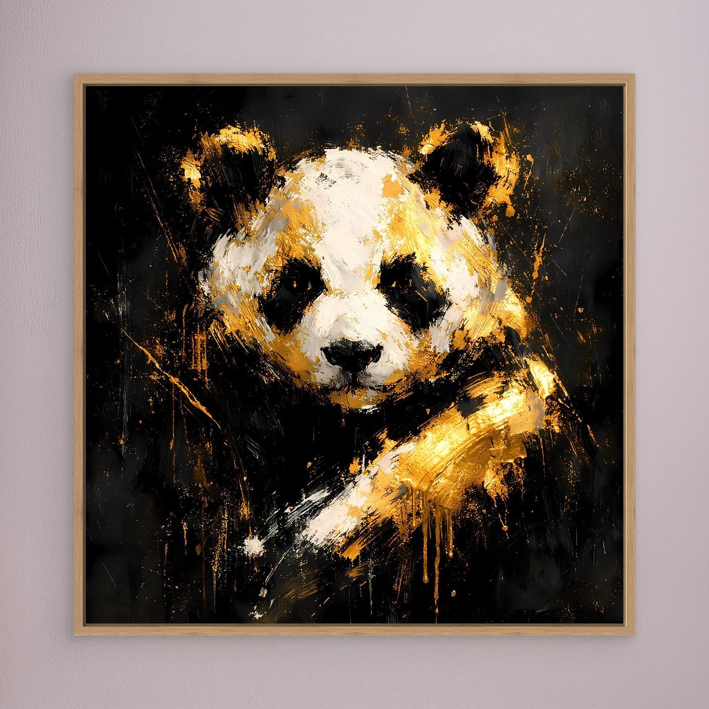 Leinwand Abstrakter Panda in Gold und Weiß | Modernes Tier Wandbild